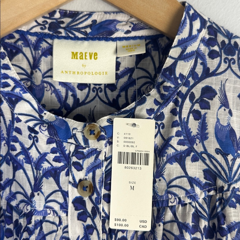 NEW Anthropologie Maeve Cockatoo Bird Blouse Button Front Shirt Balloon Sleeve M - Picture 14 of 16